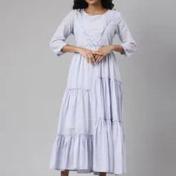 SHOWOFFFF Lavender Cotton Regular Fit Midi Dress With Slip image 2