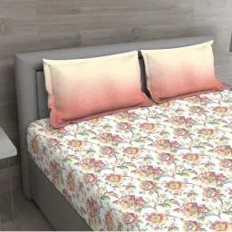 GM Red & White Cotton 150 TC Super King Size Bedsheet With 2 Pillow Cover image 3