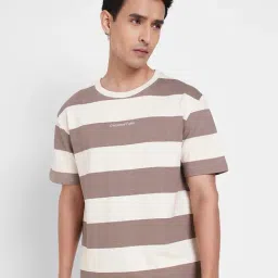 7 Alt By Pantaloons Brown Cotton Relaxed Fit Striped T-Shirt-image-9