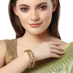 Karatcart Antique Kundan Gold-Plated Rajwadi Bangles for Women - Set of 2 image 3