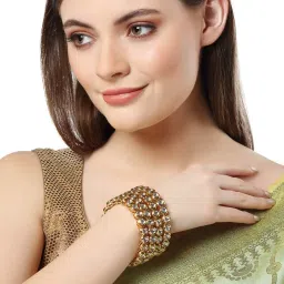 Karatcart Antique Gold-Plated Round Polki Kundan Rajwadi Bangles for Women - Set of 4 image 3