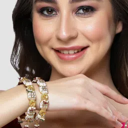 Karatcart Gold-Plated Pink and Grey Meena Bangles Set for Women - Set of 2 image 3