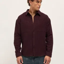 The Bear House Maroon Cotton Solid Overshirt-picture-33