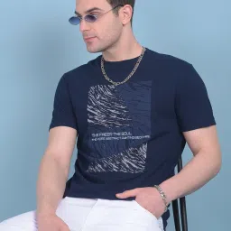 Crimsoune Club Navy Blue Cotton Regular Fit Printed T-Shirt image 1