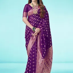 Satrani Purple Art Silk Woven Saree With Unstitched Blouse image 1