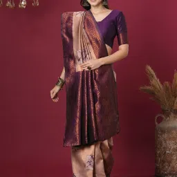 Satrani Purple Silk Blend Woven Saree With Unstitched Blouse image 1
