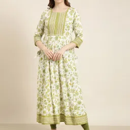 showoffff SHOWOFF Green Floral Print Anarkali Kurta image 1