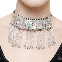 youbella Shayna Jewellery Oxidised Floral Stone-Studded Afghani Necklace image 3