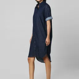 Only Navy Cotton Regular Fit Oversized Long Denim Shirt image 3