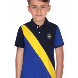 Allen Solly Junior Blue & Yellow Cotton Color Block Polo T-Shirt image 1