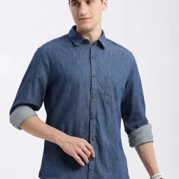 showoffff SHOWOFF Blue Melange Slim Fit Shirt image 1