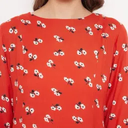 PURYS Red Floral Print A-Line Dress image 5