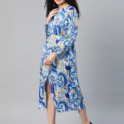 Melon by PlusS Blue Printed A-Line Front Slit Dress image 3