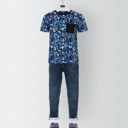 Peter England Kids Dark Blue Printed  T-Shirt image 3