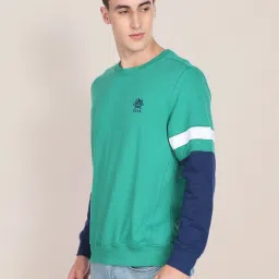 U.S. Polo Assn. Teal Cotton Regular Fit Colour Block Sweatshirt image 3
