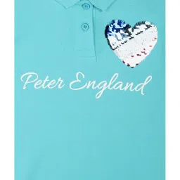 Peter England Kids Mint Green Embellished Polo T-Shirt image 3