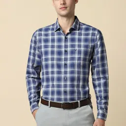 Allen Solly Blue Cotton Slim Fit Checks Shirts image 1