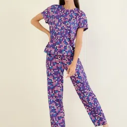 Sweet Dreams Purple Polyester Printed Pyjama Sets-image-97