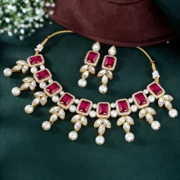 Peora Rani Pink Gold-Plated Kundan Choker Earrings Set image 1