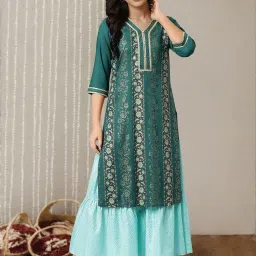 Aurelia Green Printed Straight Kurta image 1