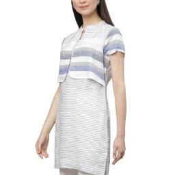 Linen Club Woman Multicolor Linen Striped A Line Kurti image 3