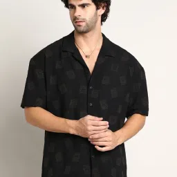 Campus Sutra Black Loose Fit Self Pattern Shirt image 1