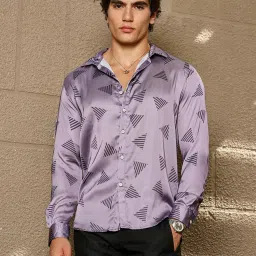Campus Sutra Purple Satin Regular Fit Printed Shirt image 1