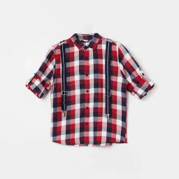 Fame Forever by Lifestyle Kids Red & Navy Cotton Chequered Full Sleeves Shirt image 1