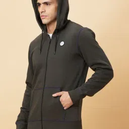 Being Human Dark Green Regular Fit Printed Hooded Sweatshirt image 4