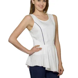PATRORNA Off White Regular Fit Peplum Top image 3