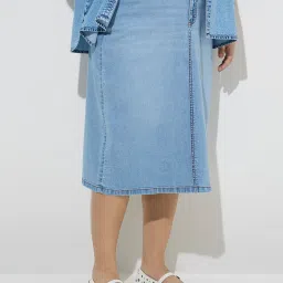 Gia by Westside Light Blue High-Rise Denim Skirt image 1