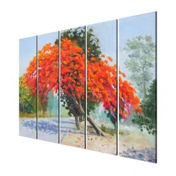 999Store Printed Red MDF 5 Panels Wall Art image 3