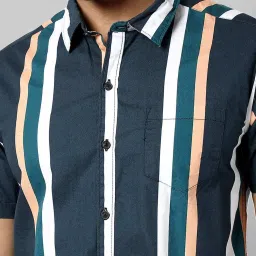 Campus Sutra Blue Cotton Regular Fit Striped Shirt image 3