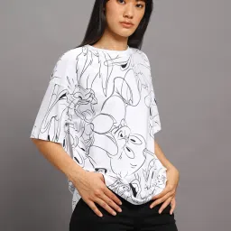 Bewakoof Women's White All Over Printed Oversized T-Shirt image 3