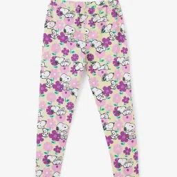 The Souled Store Girls Yellow Cotton Regular Printed Leggings image 1