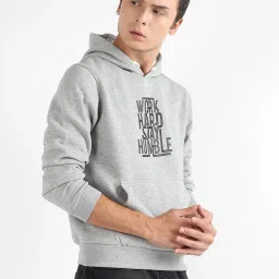 Campus Sutra Grey Cotton Regular Fit Printed Hooded Sweatshirt image 3