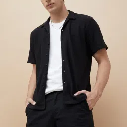 Fame Forever By Lifestyle Black Regular Fit Texture Shirt image 1