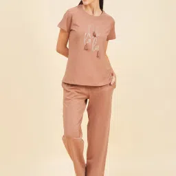 Sweet Dreams Dark Beige Printed T-Shirt With Pyjamas image 1