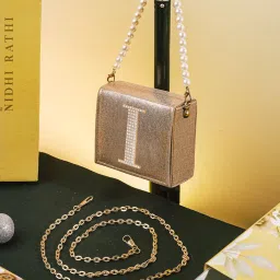 NR by Nidhi Rathi Golden Leather Embellished Clutch image 1