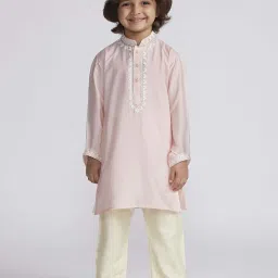 VASTRAMAY Boys Pink & Cream Kurta And Pyjama Set image 1