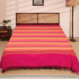 Fabindia Standalone Fuchsia Cotton Woven Queen Bed Cover-image-7