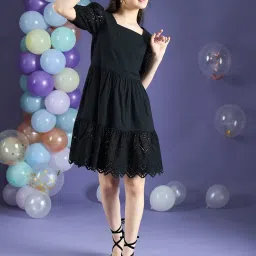 Cherry & Jerry Girls Black Fit and Flare Knee Length Dress image 1