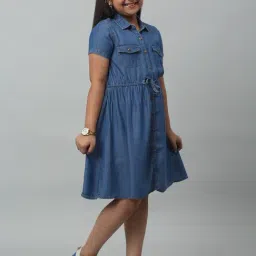 Cantabil Kids Indigo Solid Shirt Dress image 3
