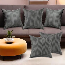 Kuber Industries Grey 5 Pieces Self Design Square Cushion Covers image 1