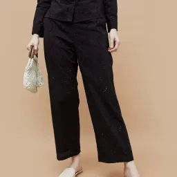 Fame Forever By Lifestyle Black Cotton Regular Fit Trousers image 1