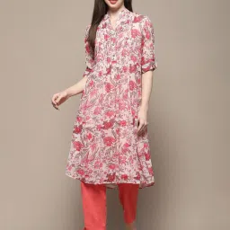 Biba Beige Floral Print A Line Kurta With Inner image 1