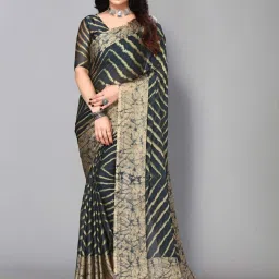 FABMORA Blue Printed Saree With Unstitched Blouse image 1