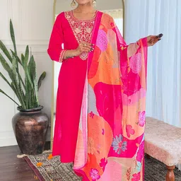 DIVASTRI Women Embroidered Empire Sequinned Chanderi Silk Kurta with Trousers & With Dupatta-picture-49