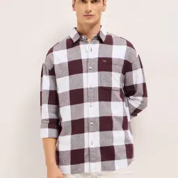 The Bear House Maroon Cotton Relaxed Fit Checked Shirt-picture-22