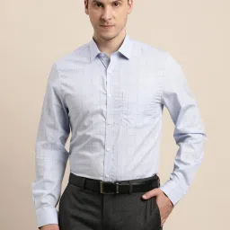 Turtle Light Blue Cotton Slim Fit Checks Shirt image 1